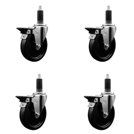 Service Caster 5'' Phenolic Wheel Swivel 1-1/8'' Expand Stem Caster Set 2 Brakes, 4PK SCC-EX20S514-PHS-2-PLB-2-118